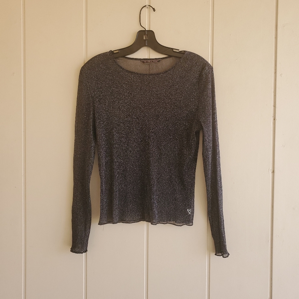 Victoria’s Secret Sheer Sparkle Mesh Top size Medium Black Silver Sexy Festival